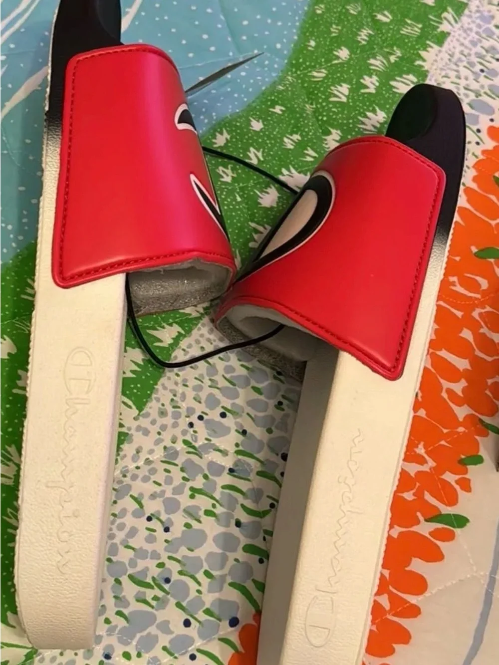Champion Men's IPO SPLIT Scarlet/ Multi Slides Size 14 NWT